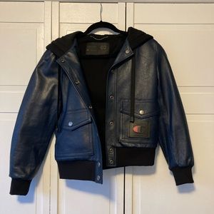 Coach X champion navy leather bomber jacket